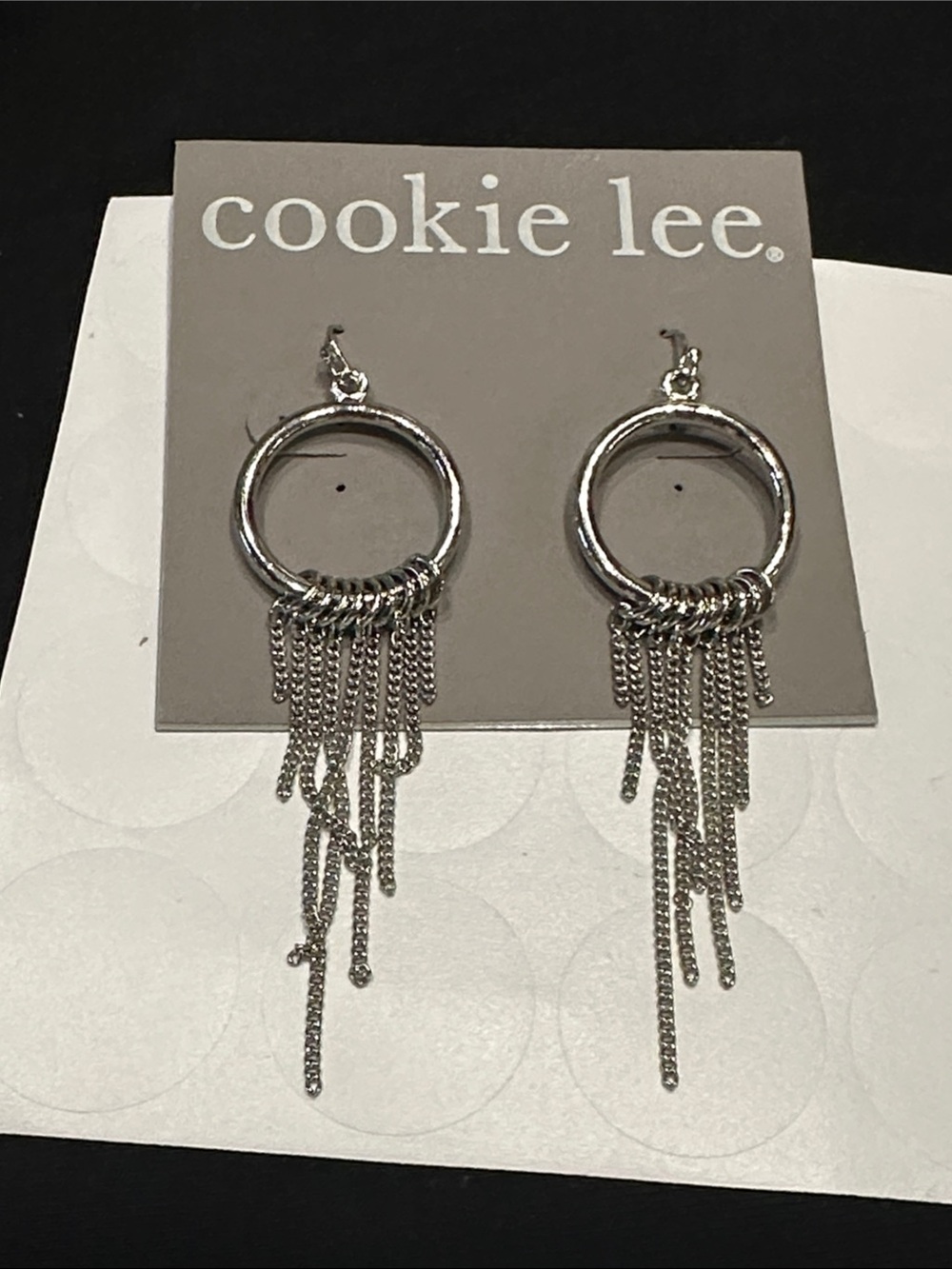 NWT Cookie Lee Silver Hoop Earrings with Chain Fringe